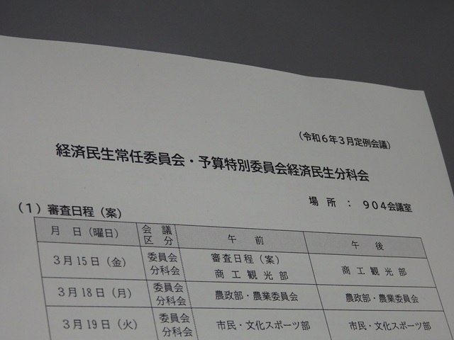 経済民生常任委員会・予算特別委員会経済民生分科会 傍聴